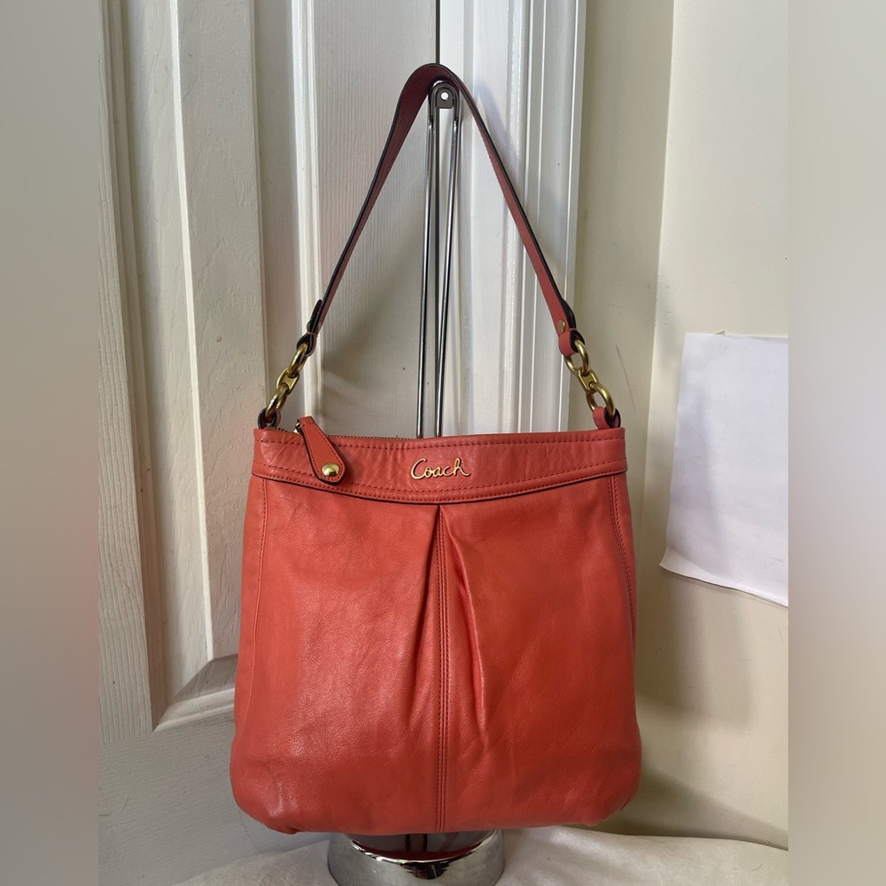Coach Coral Leather Shoulder Bag with Gold Hardware
